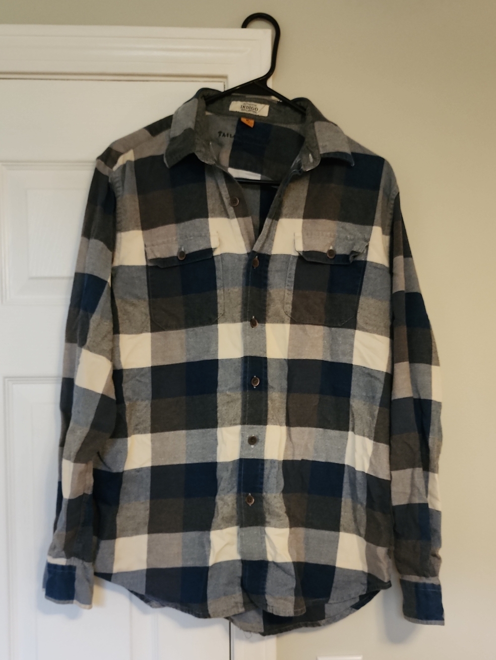 Indigo Men's Navy Gray White Plaid Button-Down Shirt